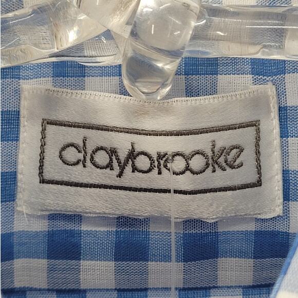 Vintage Claybrooke Blue White Checked‎ Button Up Short Sleeve Shirt Retro Vibes - Picture 4 of 12